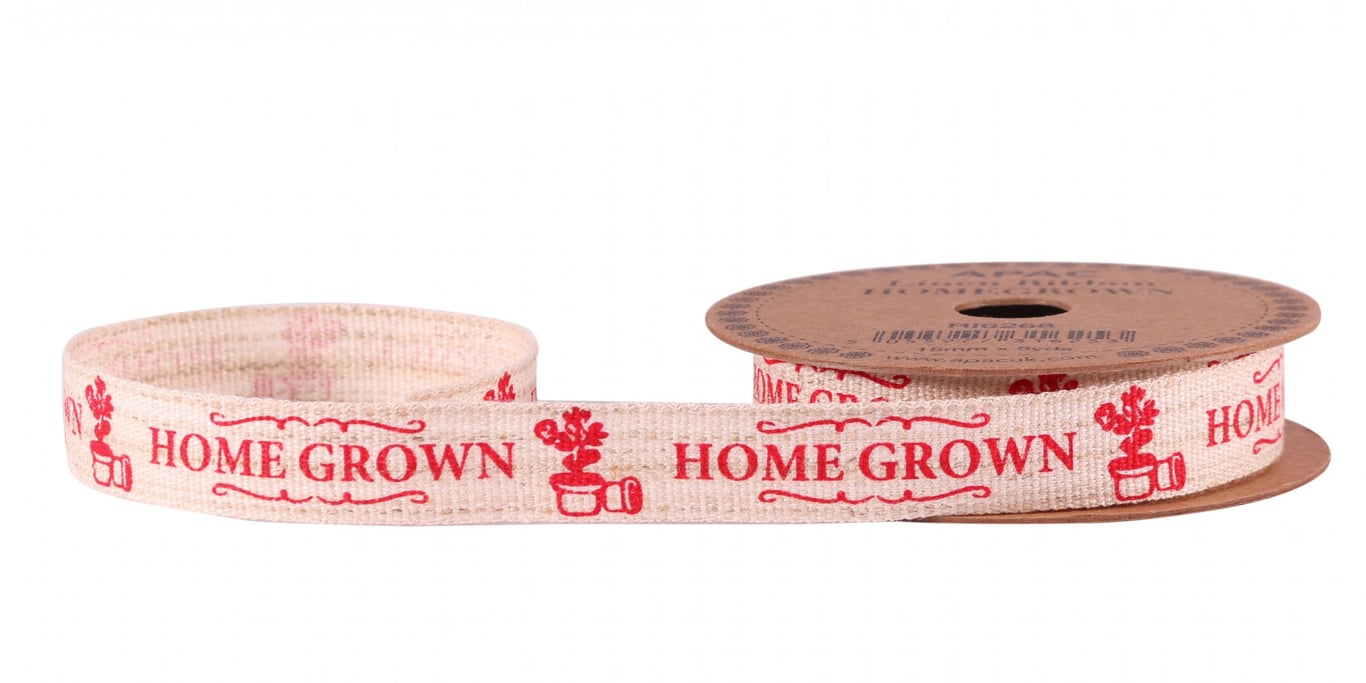 Homegrown Red Linen Ribbon - 15mm Wide, Perfect for Home & Garden Decor and Crafting Supplies
