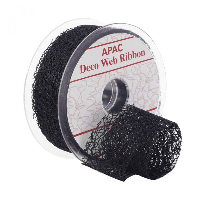 Black Deco Web Ribbon - 38mm Wide Home Decor Webbing Crafting Supply, Black Ribbon for DIY Projects