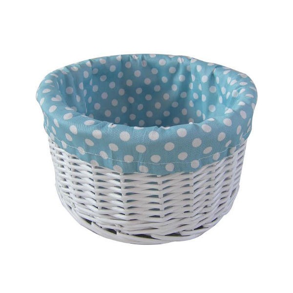 Painted Wicker Basket with Blue Polka Dot Lining - Home Decor Storage Basket