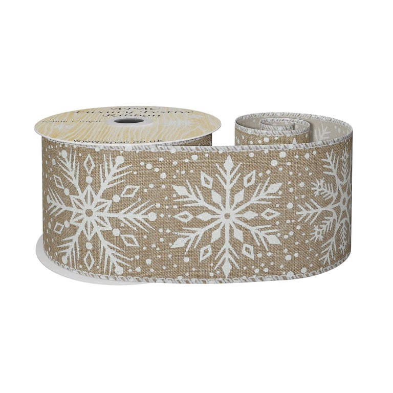 Natural White Snowflakes Ribbon (63mm x 10yds) - Home Decor Winter Decoration Craft Ribbon
