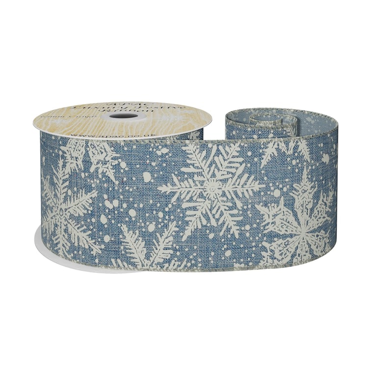 Blue White Snowflakes Ribbon - 63mm Wide Winter Decor Craft Ribbon (10yds)