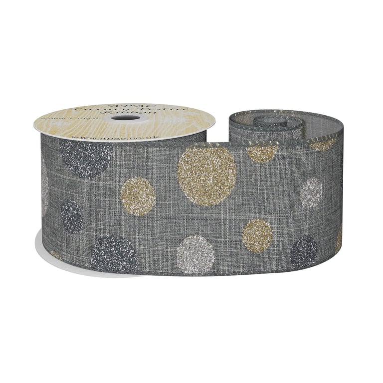 Grey Dots Ribbon - 63mm x 10yd Home Decor and Craft Sewing Supply