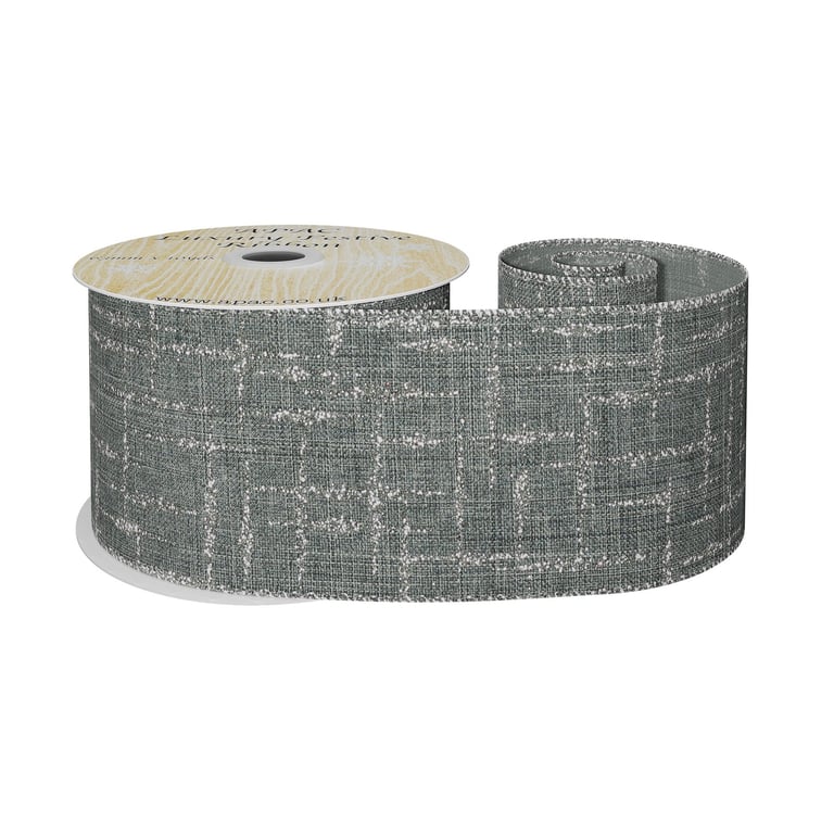 Grey Silver Lined Patterned Ribbon 63mm Wide x 10 Yards Home Decor Ribbon
