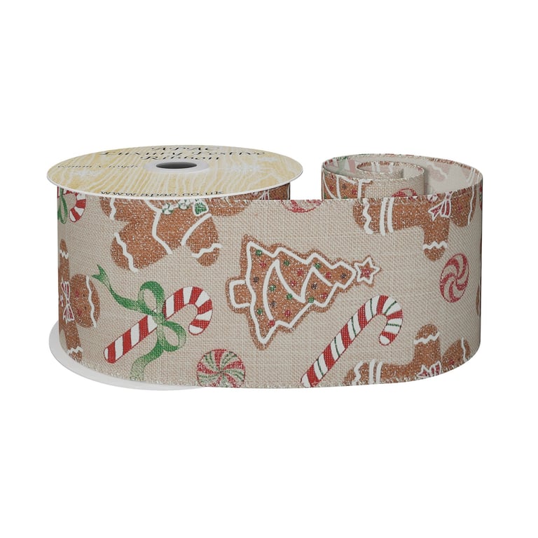 Natural Trees & Candy Canes Ribbon - 63mm Wide Holiday Home Decor Accent