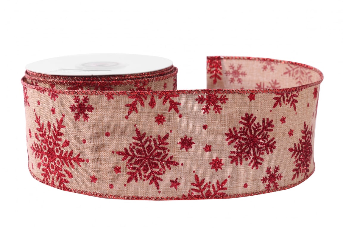Natural Red Glitter Snowflakes Ribbon - 10 Yard Width, Perfect for Winter Home Decor and Party Decorations