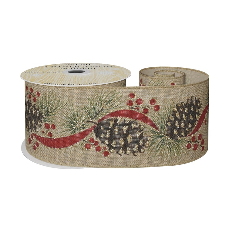 Natural Ribbon with Cones 63mm - Decorative Floral Accents for Home and Garden Decoration