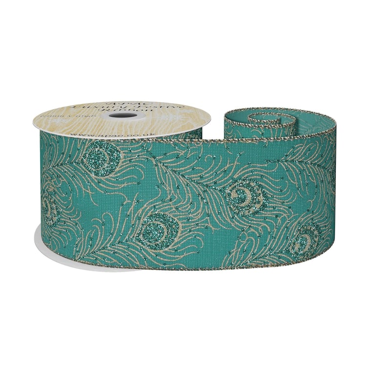 Turquoise Gold Peacock 63mm Ribbon - Decorative Home Accents