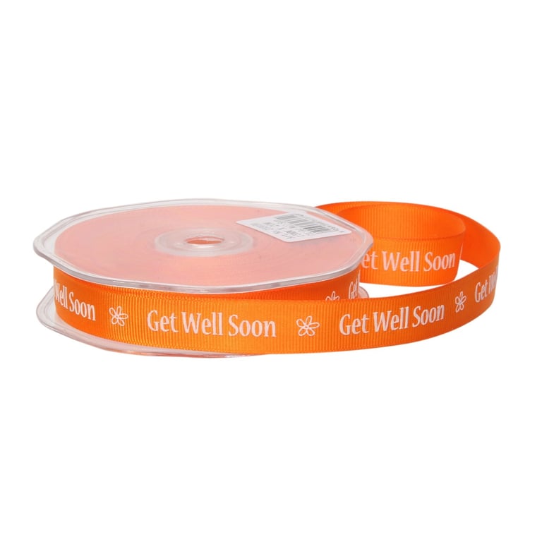 Orange Get Well Soon Ribbon - 15mm x 20m Hospital Gift and Home Decor Accessory