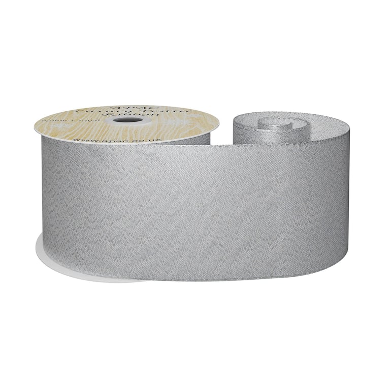 Silver Metallic Ribbon - 63mm x 10yd for Home Decor, Wedding & Craft Supplies