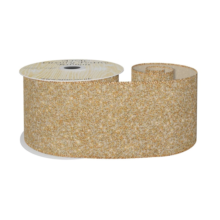 Gold Glitter Ribbon - 63mm Wide x 10 Yard Home Decor Craft Ribbon