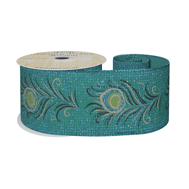 Turquoise Peacock Ribbon - 63mm Wide Home Decor Crafting Ribbon, 10yd Long