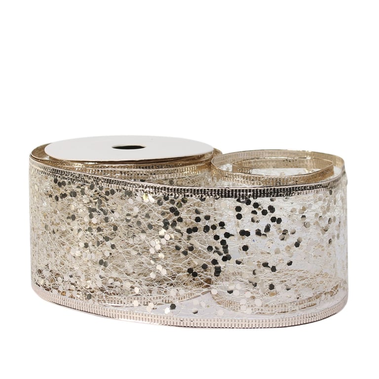 Champagne Glitter Mesh Ribbon - 63mm Wide, 10 Yard Roll, Perfect for Home Decor and Party Decoration