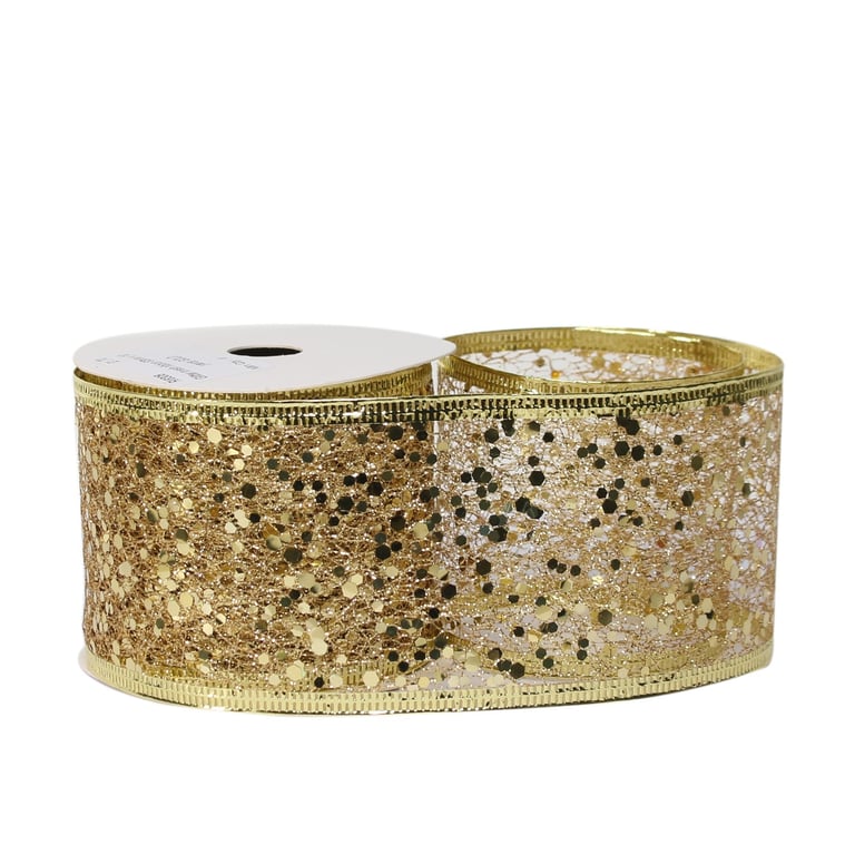 Gold Glitter Mesh Ribbon - 63mm x 10 Yard Wedding Decor & Party Supply Accent