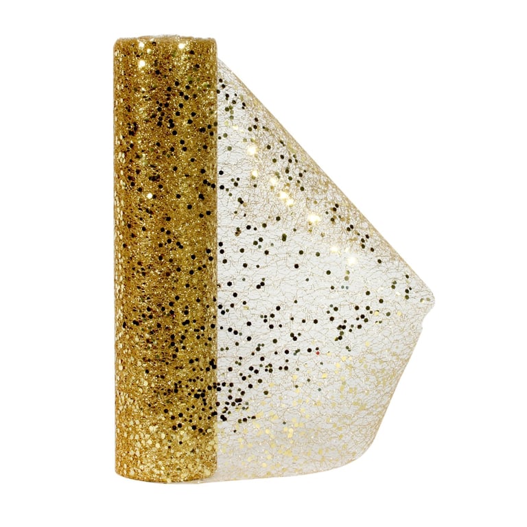 Gold Glitter Mesh Ribbon Runner - 30cm x 5 Yards for Home Decor and Party Decoration