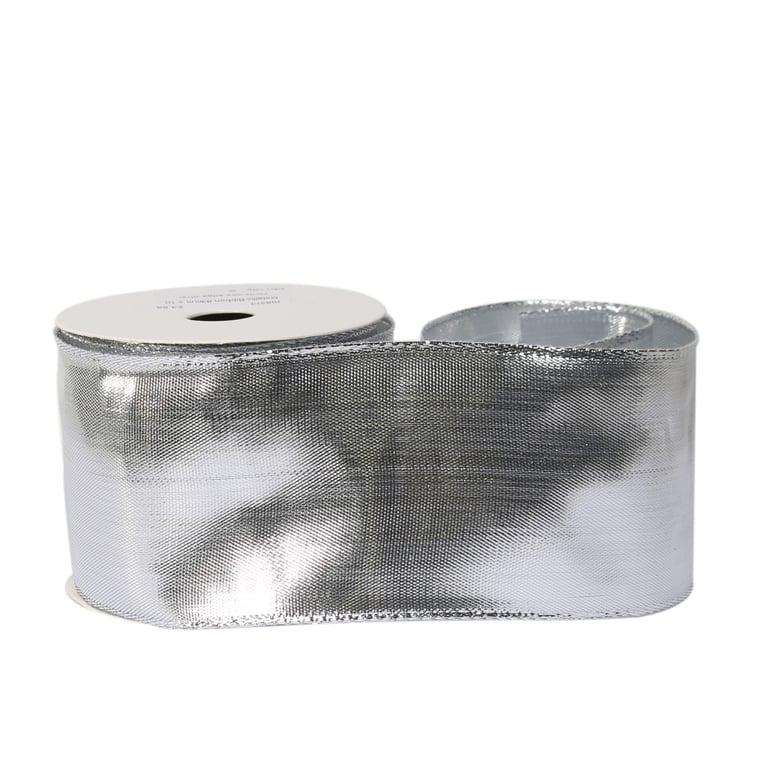 Silver Metallic Wire Edge Ribbon - 63mm x 10 Yards for Home Decor and Crafting