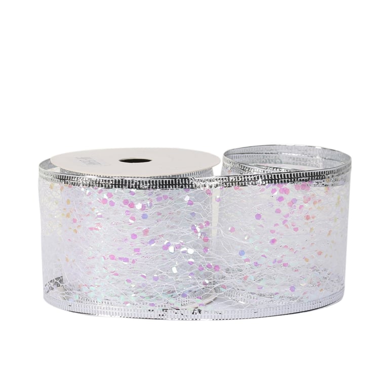 White Glitter Mesh Ribbon - 63cm x 10 Yard Craft & Home Decor Supply