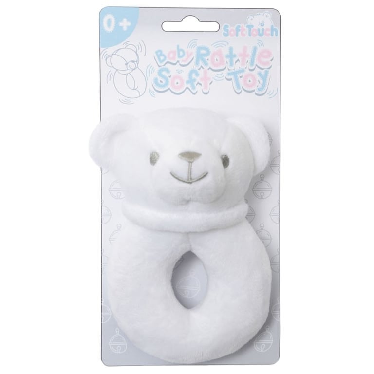 Soft Touch White Bear Rattle Toy for Baby Sensory Play and Development