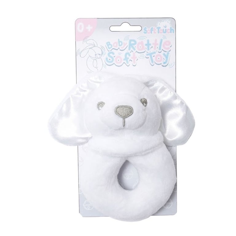 Soft Touch White Bunny Rattle Toy - Gentle Tactile Fun for Babies