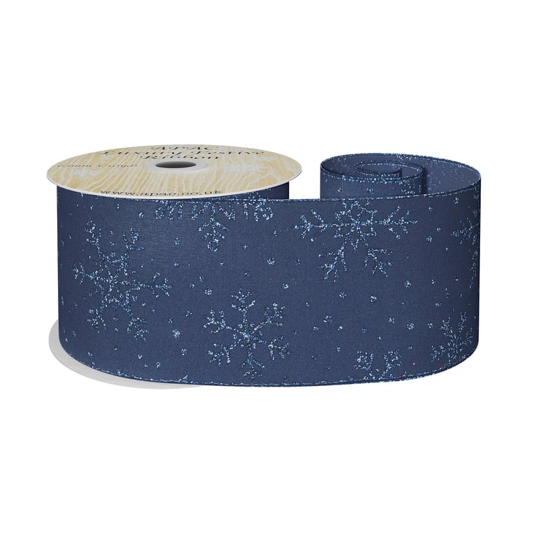 Navy Glitter Snowflake Ribbon - 10 Yard Home Decor Ribbon for Christmas Decorating Supplies