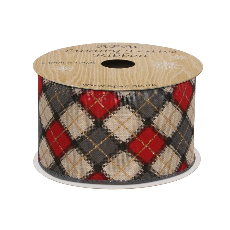 Red & Grey Argyle Diamond Rug - 63mm Wide, 10 Yards Long, Perfect Home Decor for Living Room