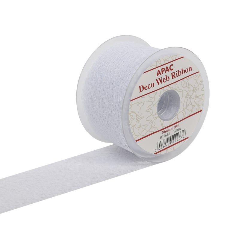 White Deco Web Ribbon - 70mm x 20m Home Decor Crafting Supply