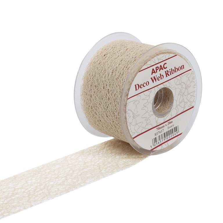 Ivory Deco Web Ribbon - 70mm Wide, 20m Long Home Decor Ribbon for Elegant Accents