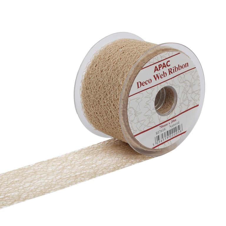 Natural Deco Web Ribbon - 70mm Wide x 20m Long, High-Quality Craft and Home Decor Ribbon