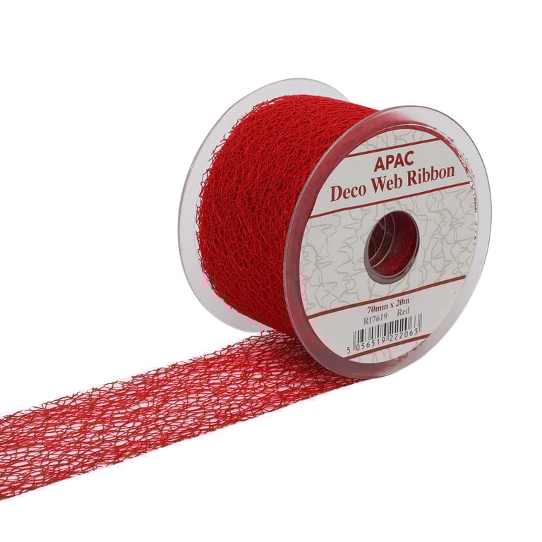 Red Deco Web Ribbon - 20m Red Crafting Supply for Home Decor & Party Decoration