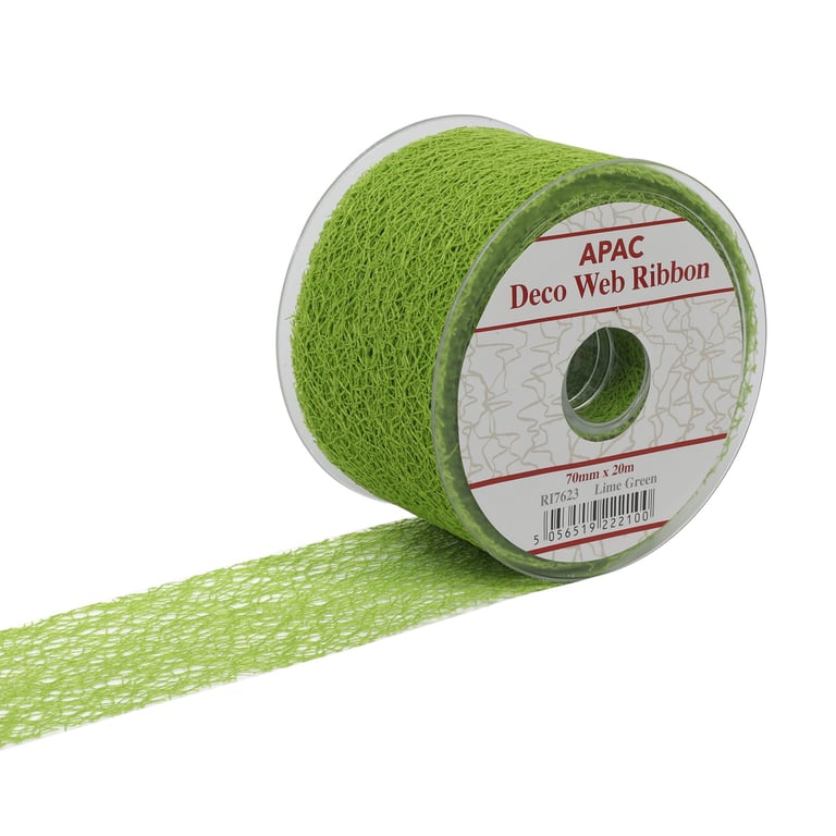 Lime Green Deco Web Ribbon - 70mm Wide, 20m Long Decorative Webbing for Home & Garden Decoration