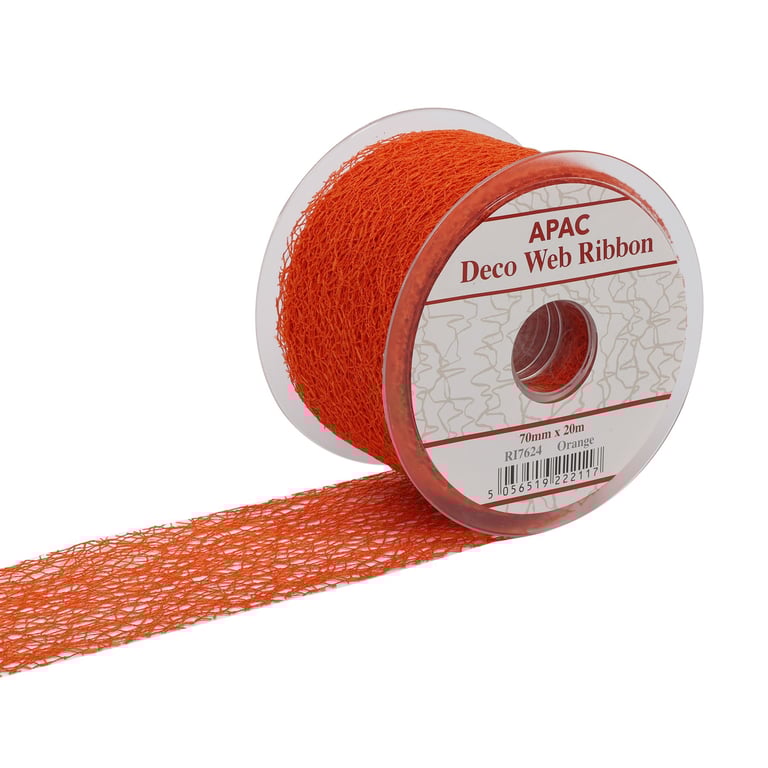 Orange Deco Web Ribbon - 20m x 70mm Sewing and Home Decor Ribbon for Floral Decoration