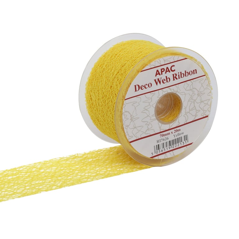 Yellow Deco Web Ribbon - 70mm x 20m Home Decor Craft Ribbon
