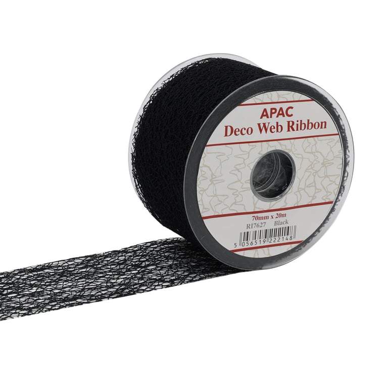 Black Deco Web Ribbon - 70mm Wide x 20m Long Home Decor Crafting Ribbon