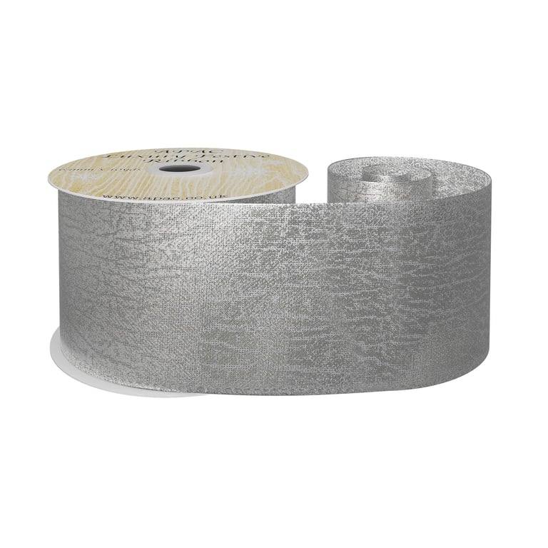 Metallic Silver Ribbon - 63mm Wide, 10 Yard Decorative Craft Ribbon for Home Decor and Crafting Projects