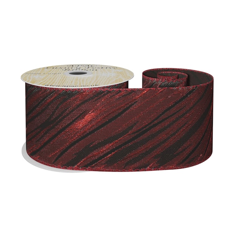 Red and Black Shimmer Zebra Print Ribbon - 63mm x 9m Home Decor Ribbon for Fashion Accessories and Party Decoration