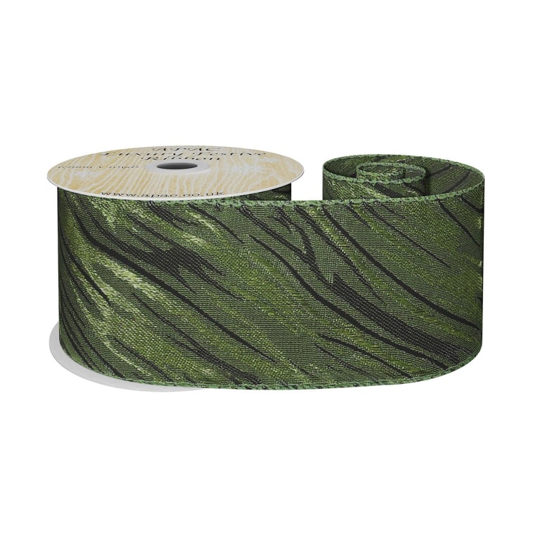 Green and Black Shimmer Zebra Print Ribbon (63mm x 9m) - Home Decor Fashion Ribbon for Party Decoration