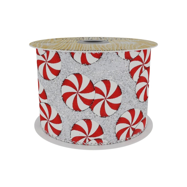 Silver Colour Ribbon with Candy Circle Print - Ideal for Home Decor and Party Supplies (9m Roll)