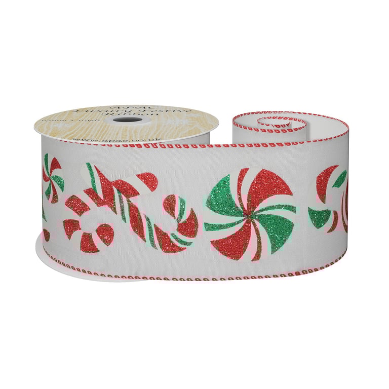 Red/White/Green Candy Cane Taffeta Ribbon - 9m Wide Holiday Decorating Strip