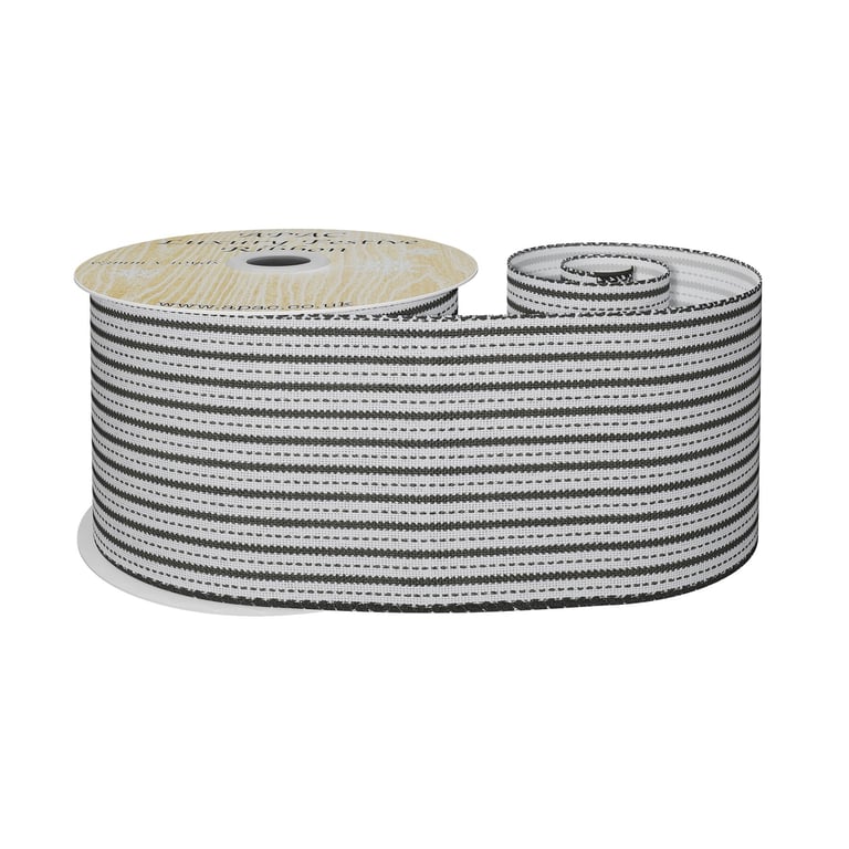 White and Black Striped Fabric Ribbon - 9m Long, Perfect for Home Decor & Fashion Crafting