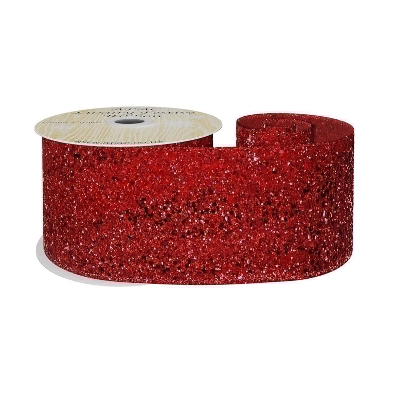 Red Glitter Wired Ribbon for Home Decor and Party Decoration, 63mm x 10yd Craft Ribbon