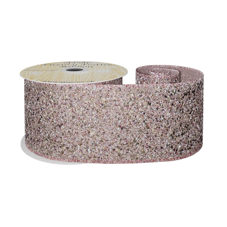 Pink Glitter Wired Ribbon - 63mm x 10y Wide, Craft and Party Decoration Ribbon for Home Decor