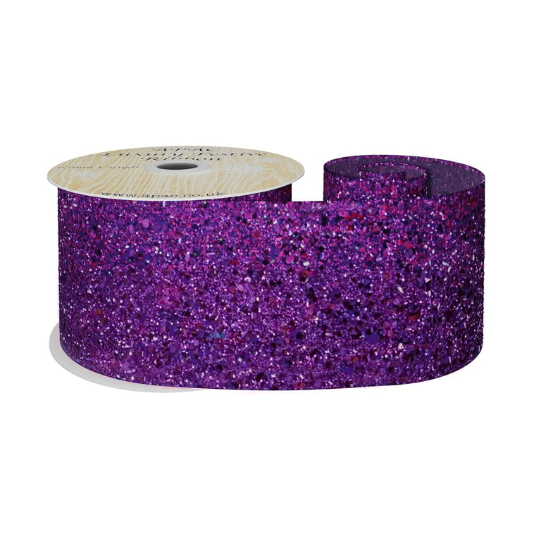 Purple Glitter Wired Ribbon - 63mm Wide Home Decor and Craft Decoration Ribbon