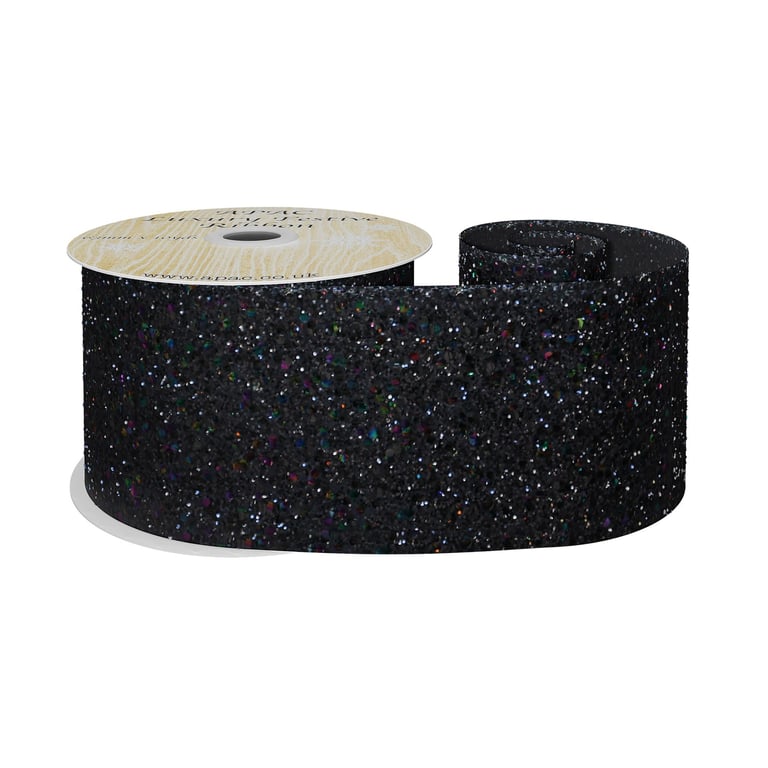 Black Glitter Wired Ribbon - 63mm Wide Perfect for Home Decor and Party Decorations