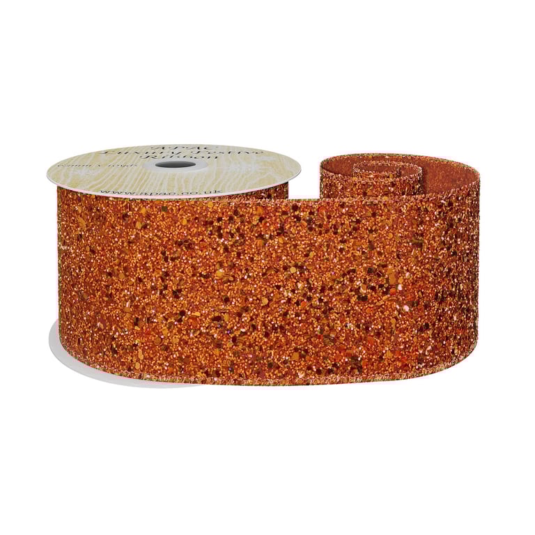 Wired Edge Orange Glitter Ribbon - 10 Yard Craft and Home Decor Supply