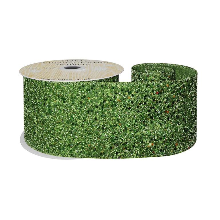 Lime Green Glitter Wired Ribbon - 63mm x 10 Yard Home Decor Craft Ribbon