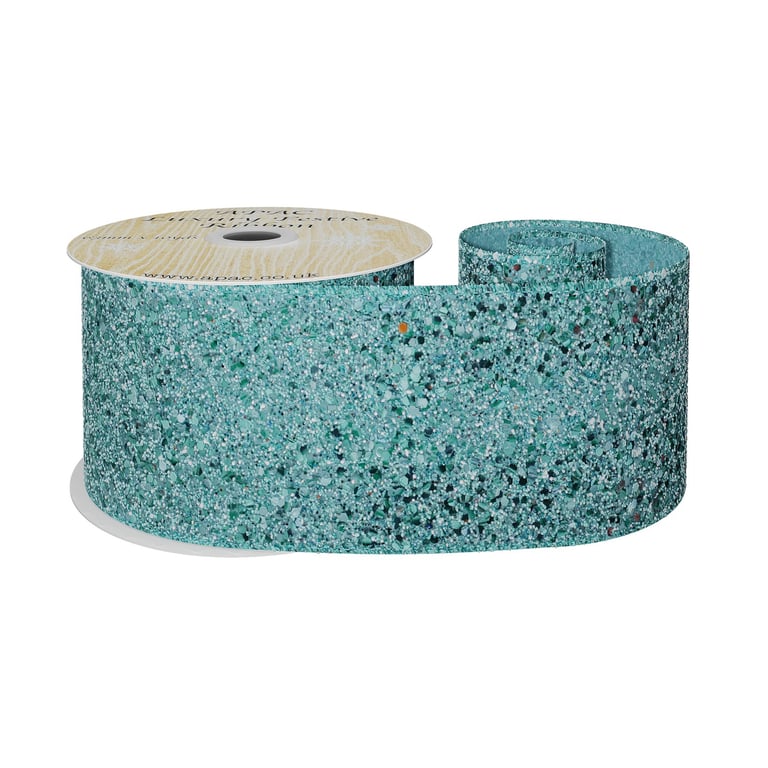 Mint Glitter Wired Ribbon - 10 Yard Roll of Decorative Home and Party Craft Supply
