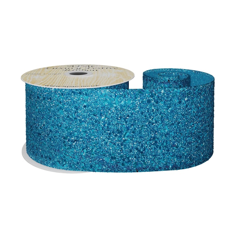 Turquoise Glitter Wired Ribbon - 63mm Wide, 10 Yard Length, Perfect for Home Decor and Craft Projects
