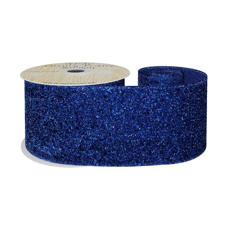 Royal Blue Glitter Wired Ribbon - 63mm x 10 Yard Home Decor Craft Ribbon