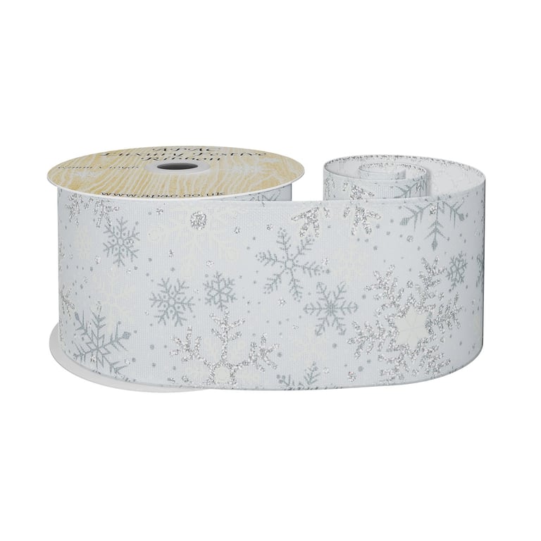 White Wired Snowflake Ribbon (10 Yards) - Decorative Home & Wedding Decoration Supply
