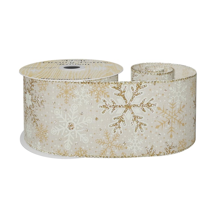 Gold Wired Snowflake Ribbon 10 Yard Long Home Decor and Wedding Decoration Craft Supply