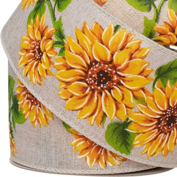 Sunflower Wired Hessian Ribbon 63mm - Floral Embellishment for Home Decor and Garden Decoration